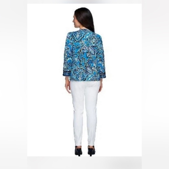 Joan Rivers Perfect Paisley knit open front jacket with 3/4 sleeves - Picture 4 of 9